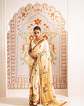 Cream Satin Crepe Silk Saree