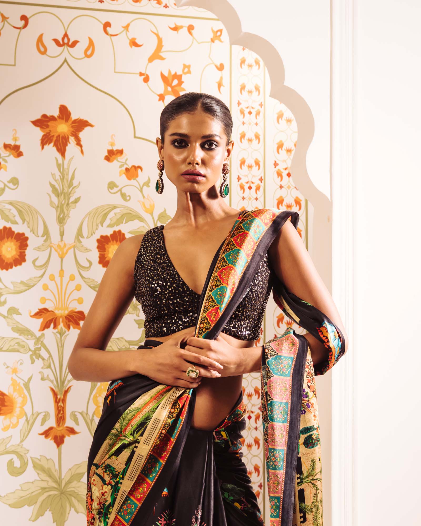 Black Satin Crepe Saree