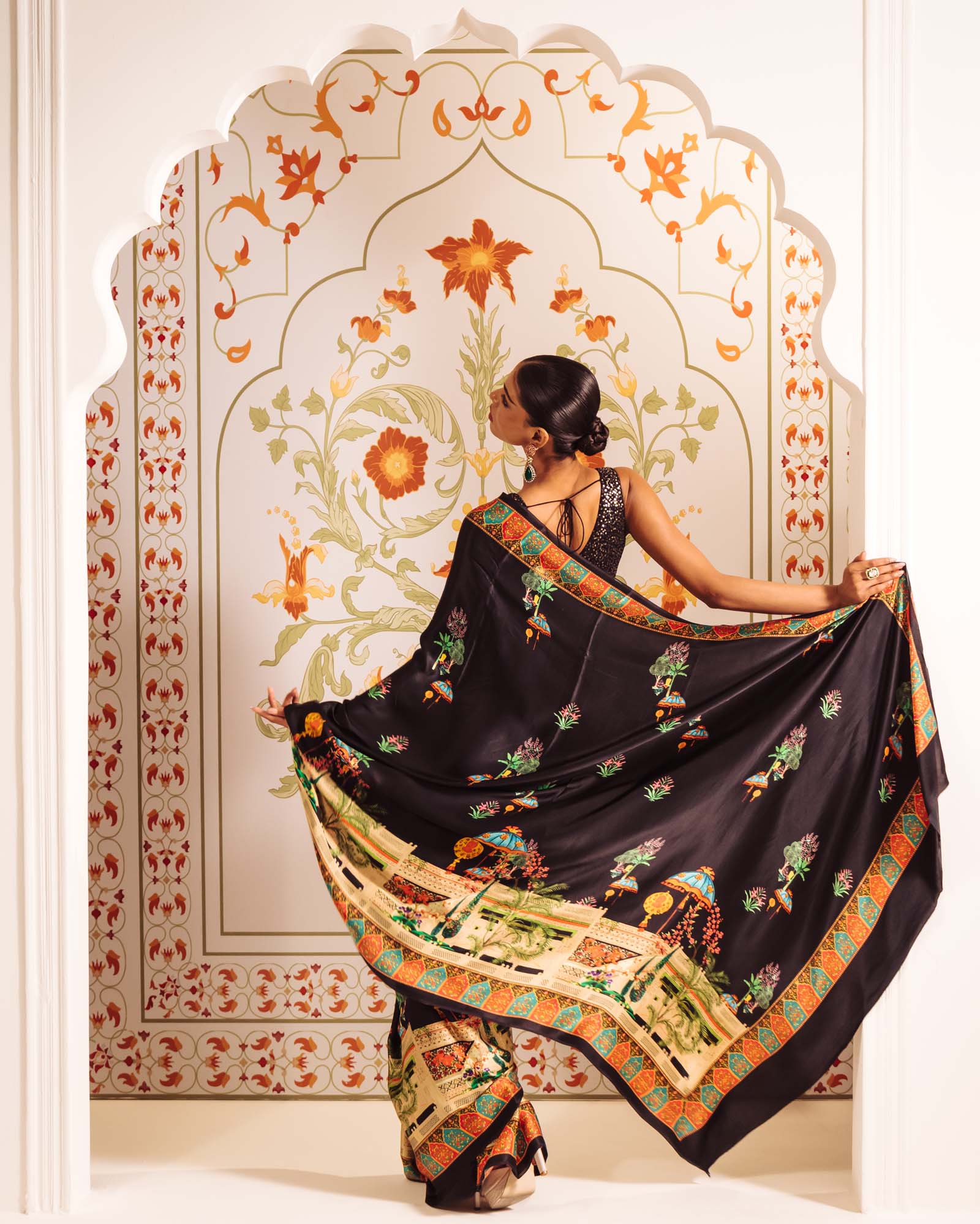 Black Satin Crepe Saree