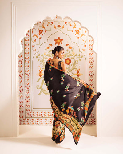 Black Satin Crepe Silk Saree