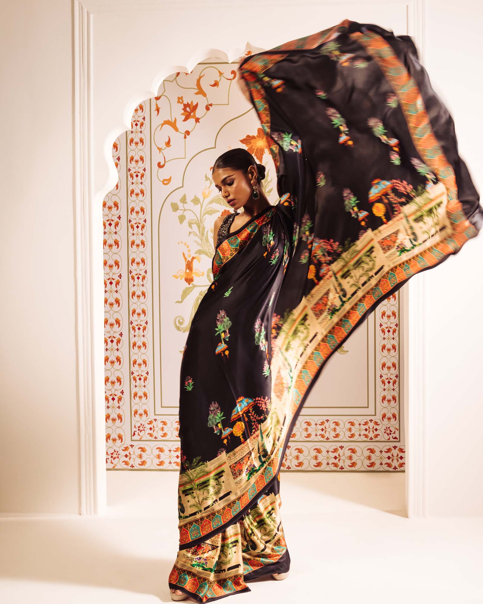 Black Satin Crepe Silk Saree
