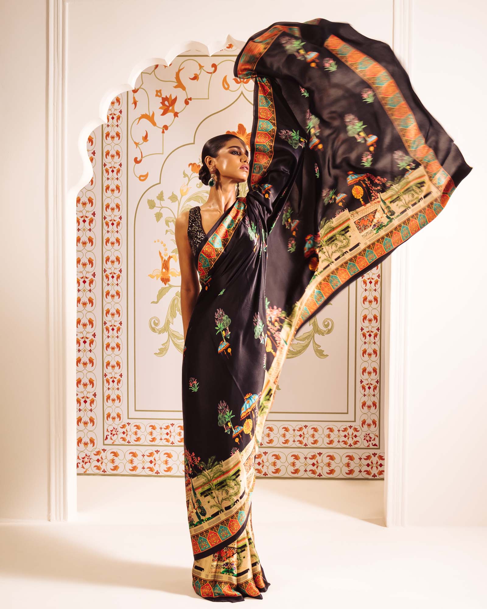 Black Satin Crepe Silk Saree