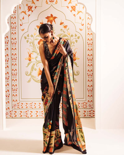 Black Satin Crepe Silk Saree