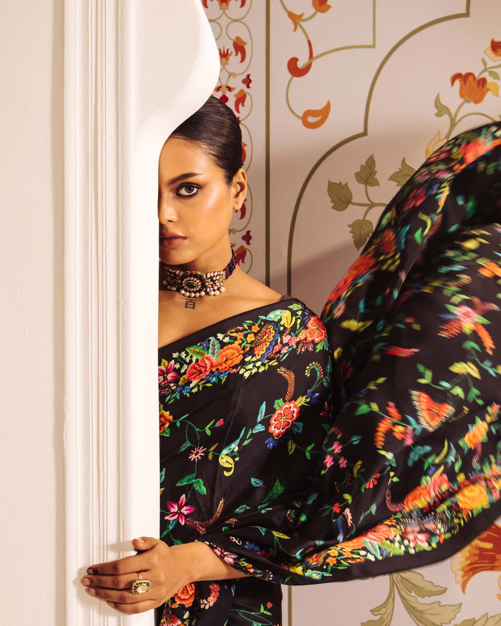 Black Satin Crepe Silk Saree