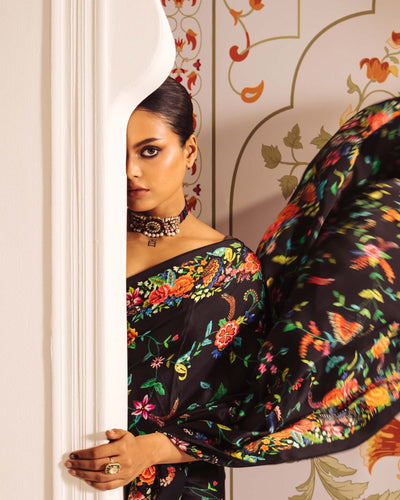 Black Satin Crepe Silk Saree