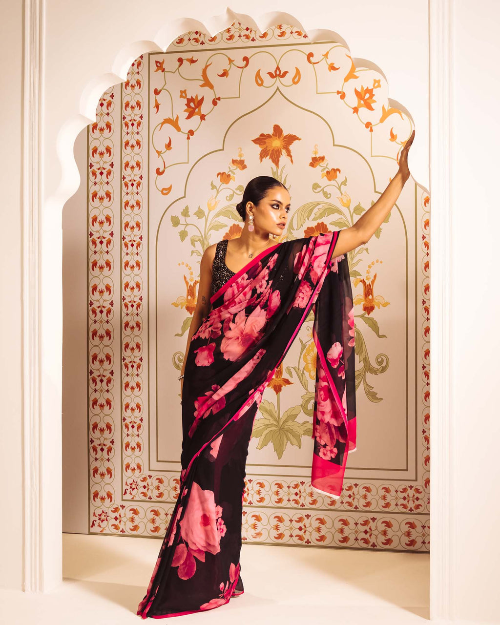 Black Satin Crepe Saree