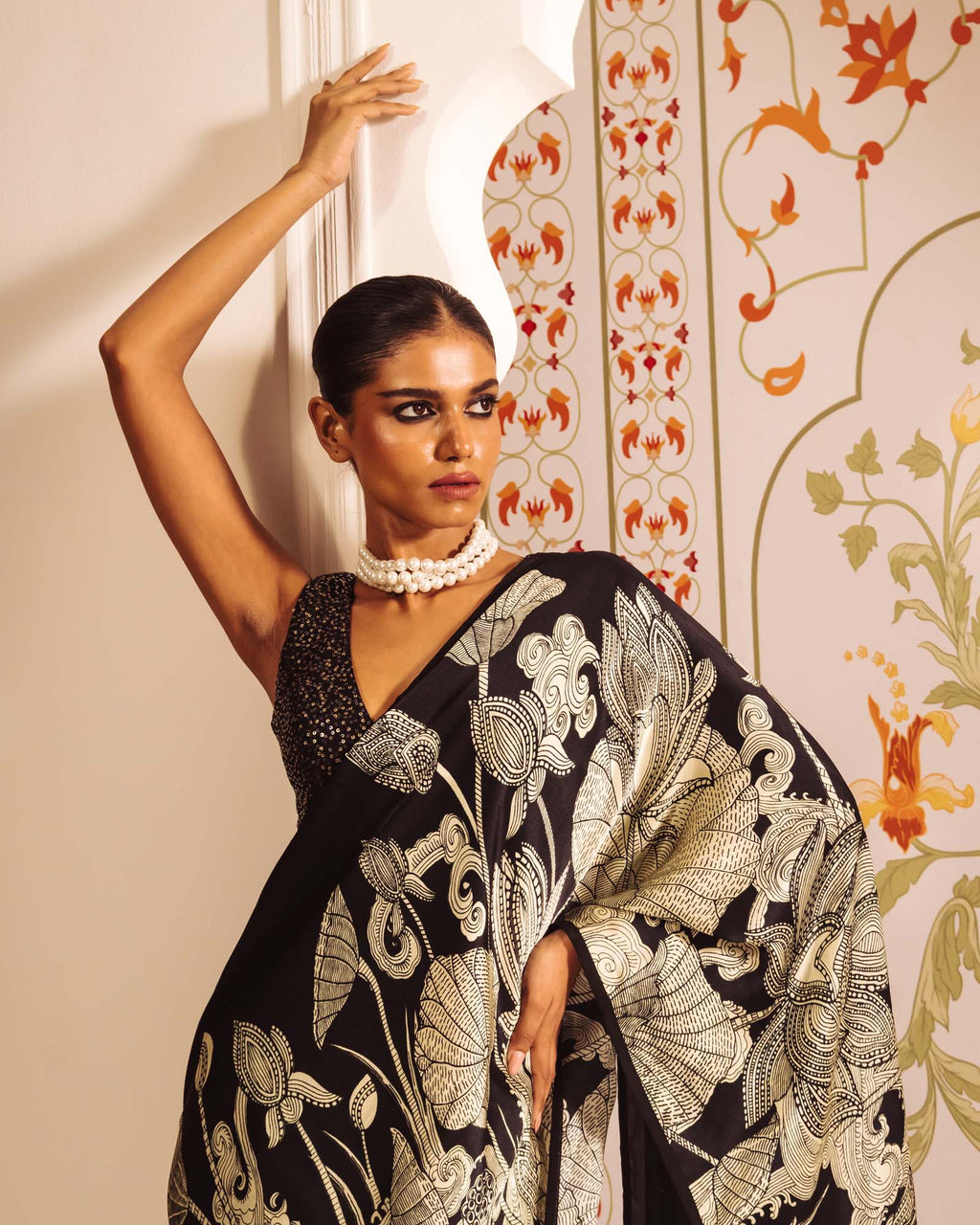 Black Satin Crepe Silk Saree