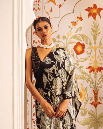 Black Satin Crepe Silk Saree