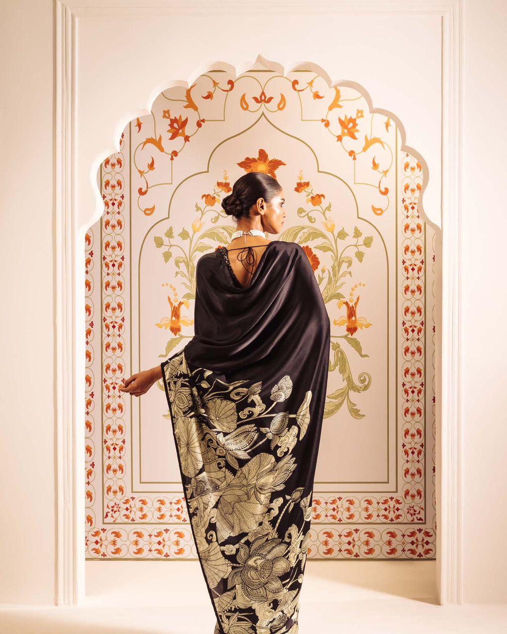 Black Satin Crepe Silk Saree