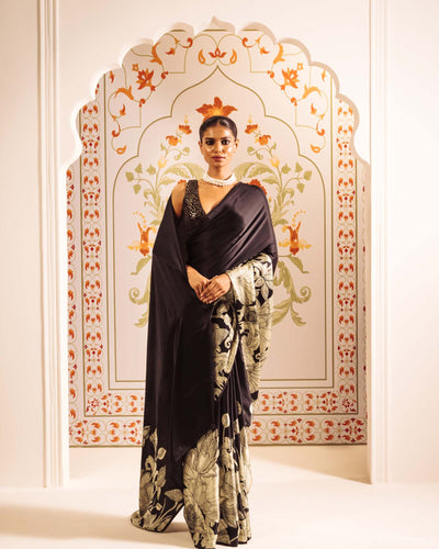 Black Satin Crepe Silk Saree