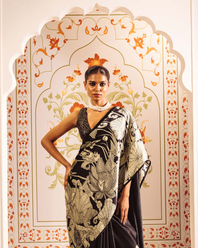 Black Satin Crepe Silk Saree