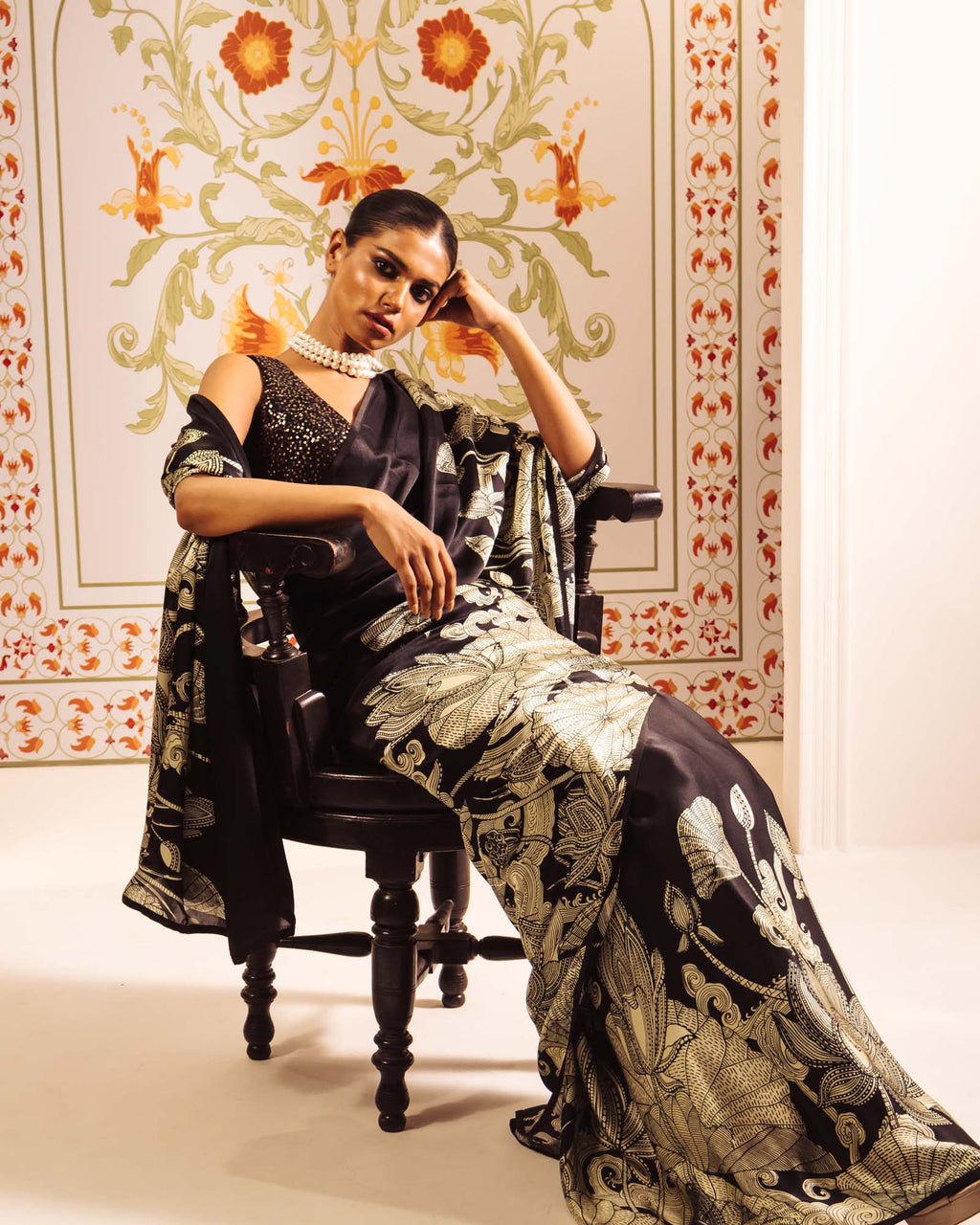 Black Satin Crepe Silk Saree
