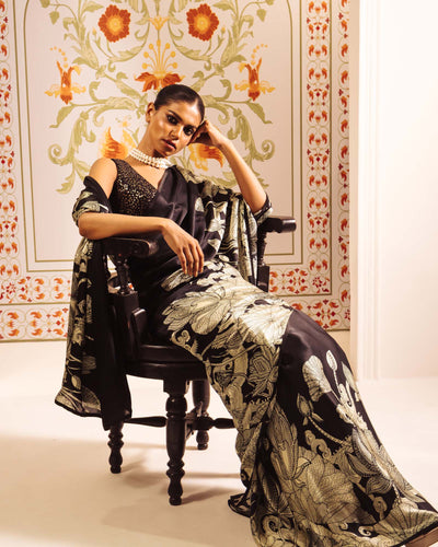 Black Satin Crepe Silk Saree