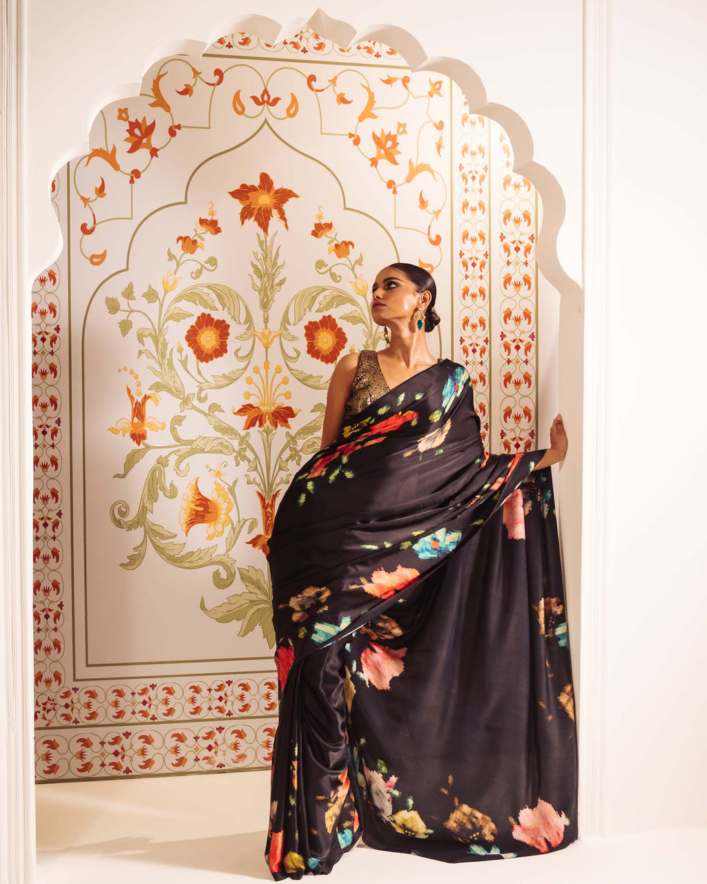 Black Satin Crepe Silk Saree
