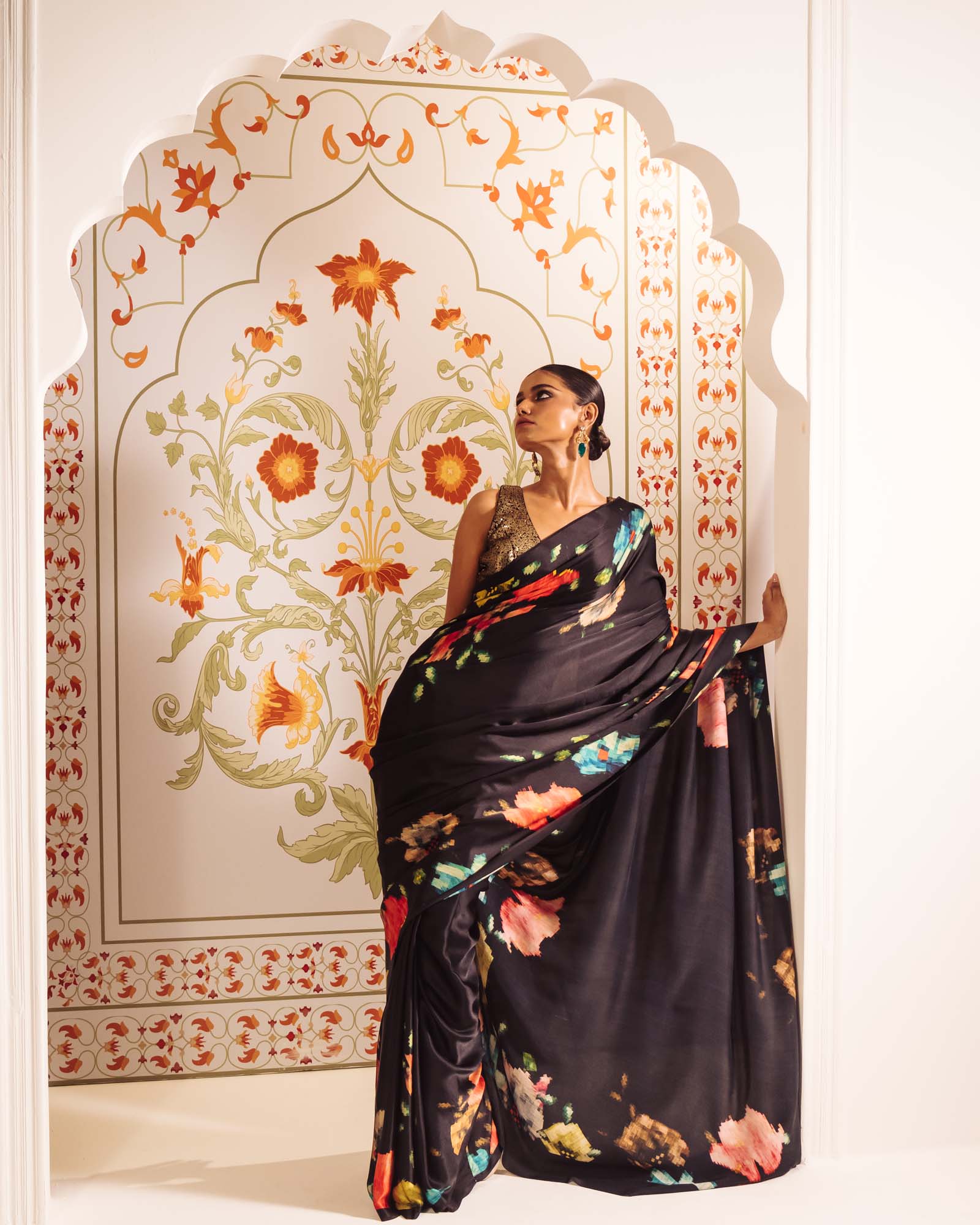 Black Satin Crepe Silk Saree