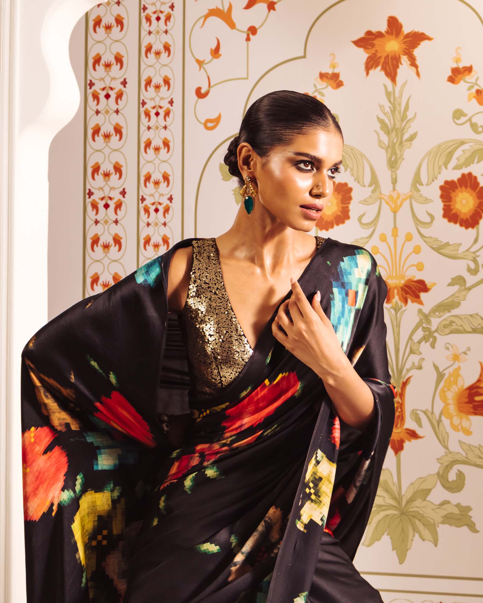 Black Satin Crepe Silk Saree