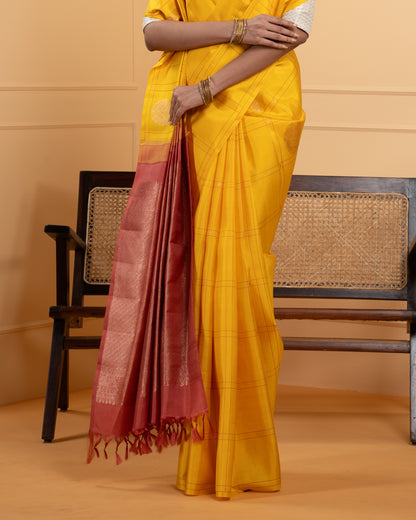 Bright Yellow Kanchivaram Silk Saree