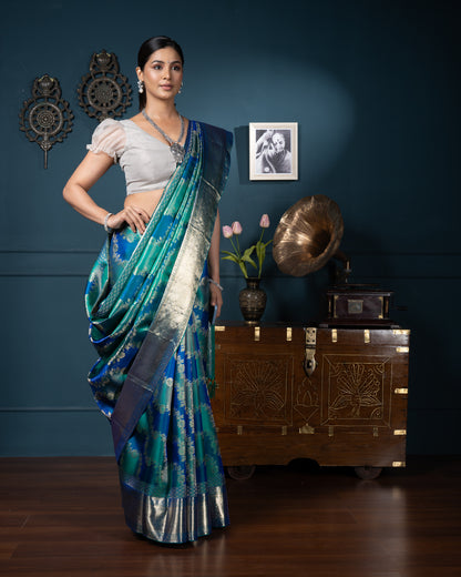 Peacock Blue Kanchivaram Silk Saree