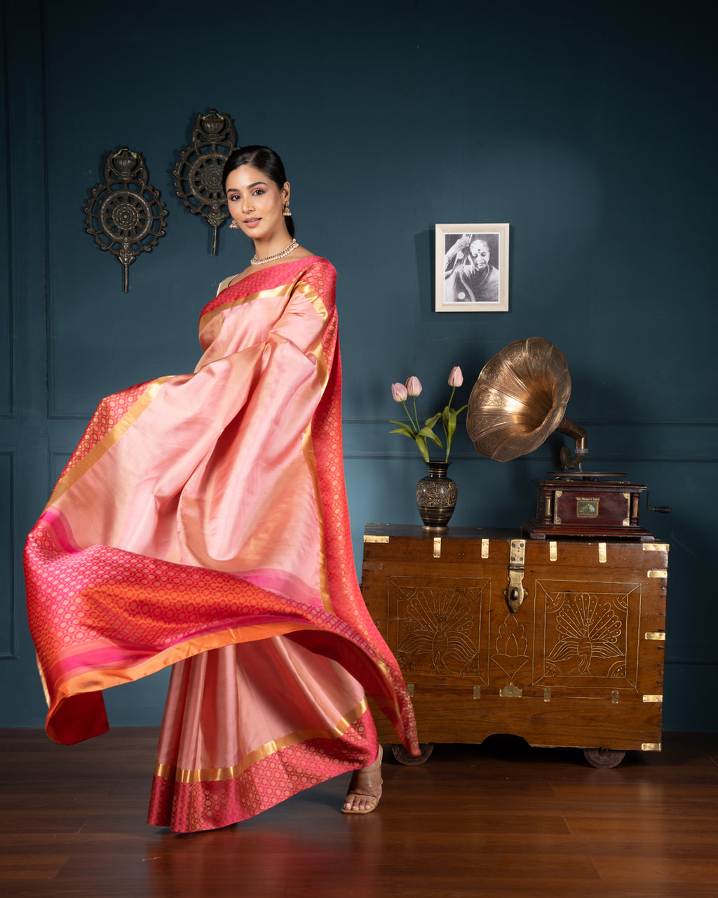 Peach  Kanchivaram Silk Saree