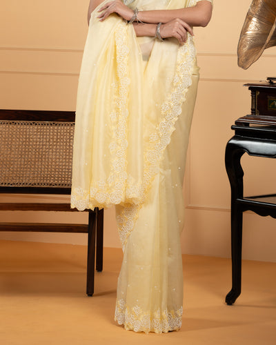 Yellow Organza Embroidered Saree