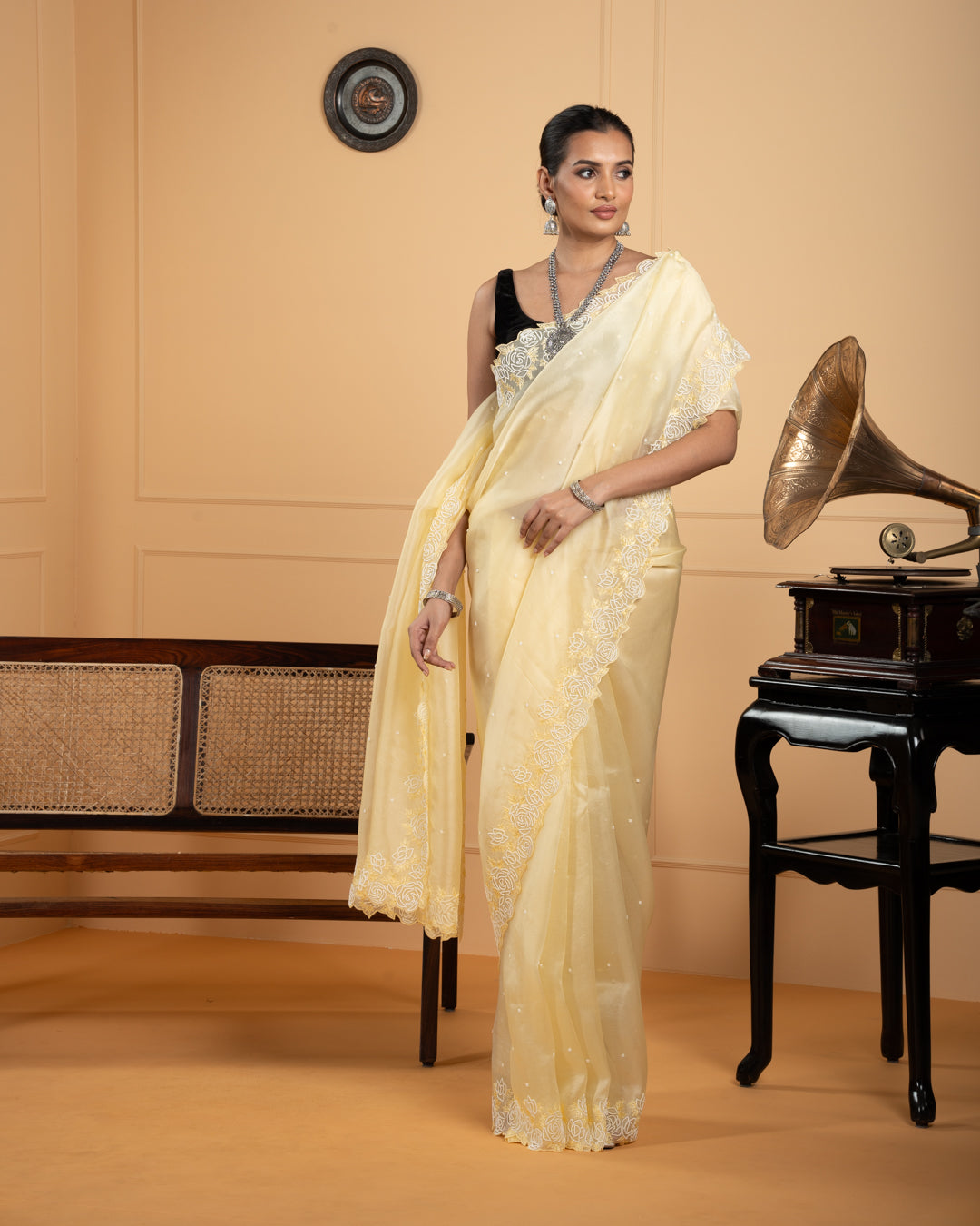 Yellow Organza Embroidered Saree