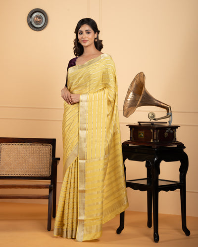 Yellow Mysore Crepe Silk Saree