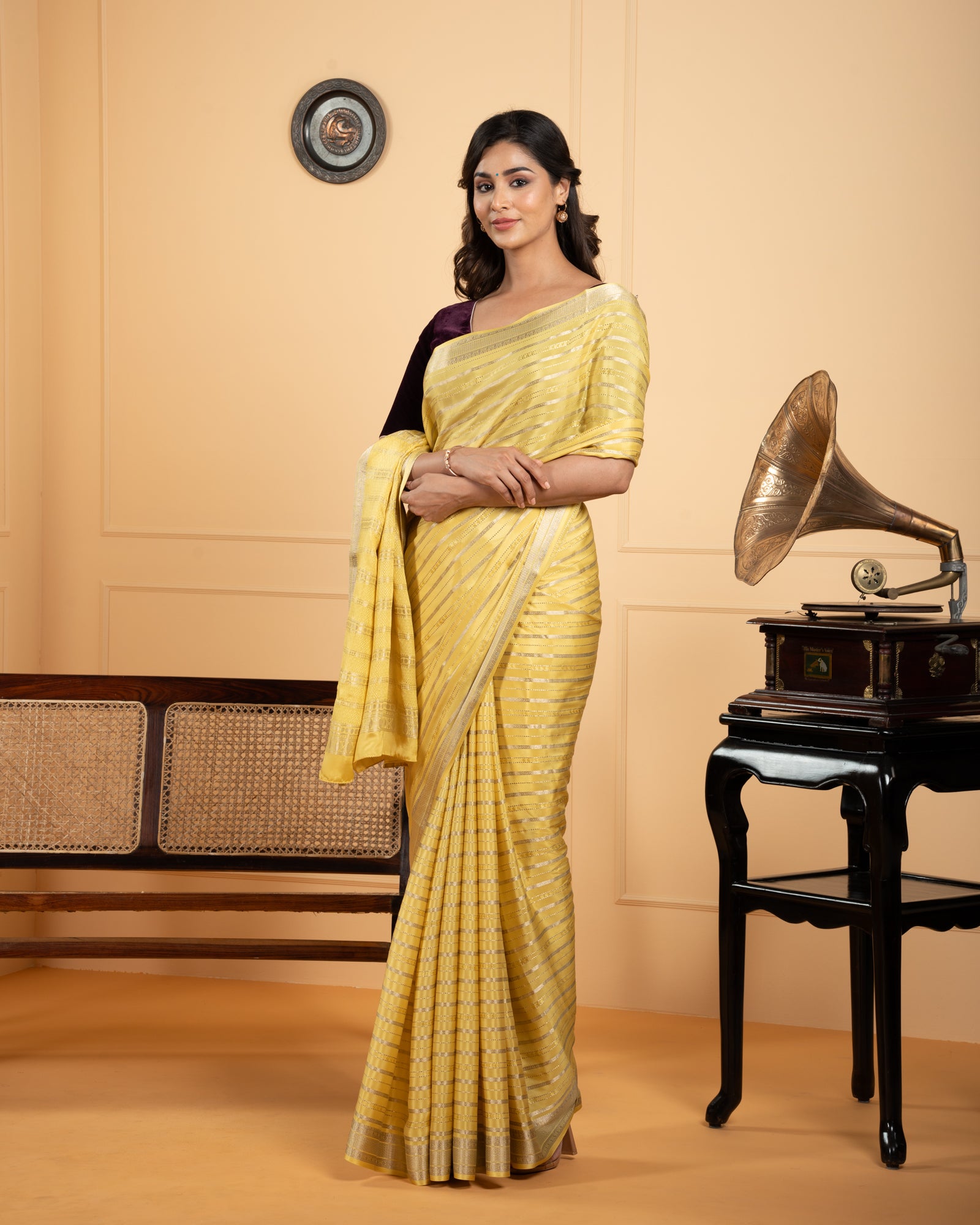 Yellow Mysore Crepe Silk Saree