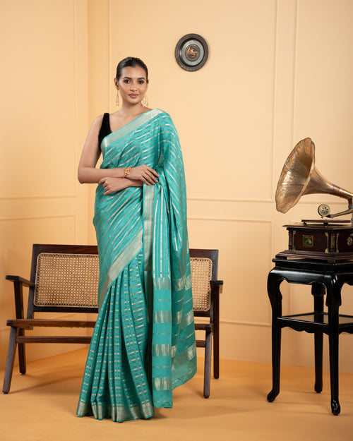 Blue Mysore Crepe Silk Saree