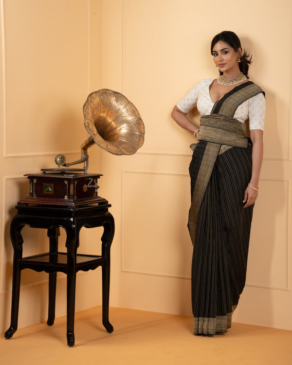 Black Crepe Silk Saree