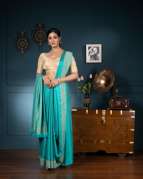 Blue Crepe Silk Saree