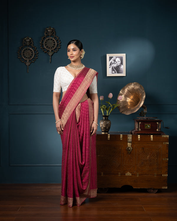 Pink Crepe Silk Saree