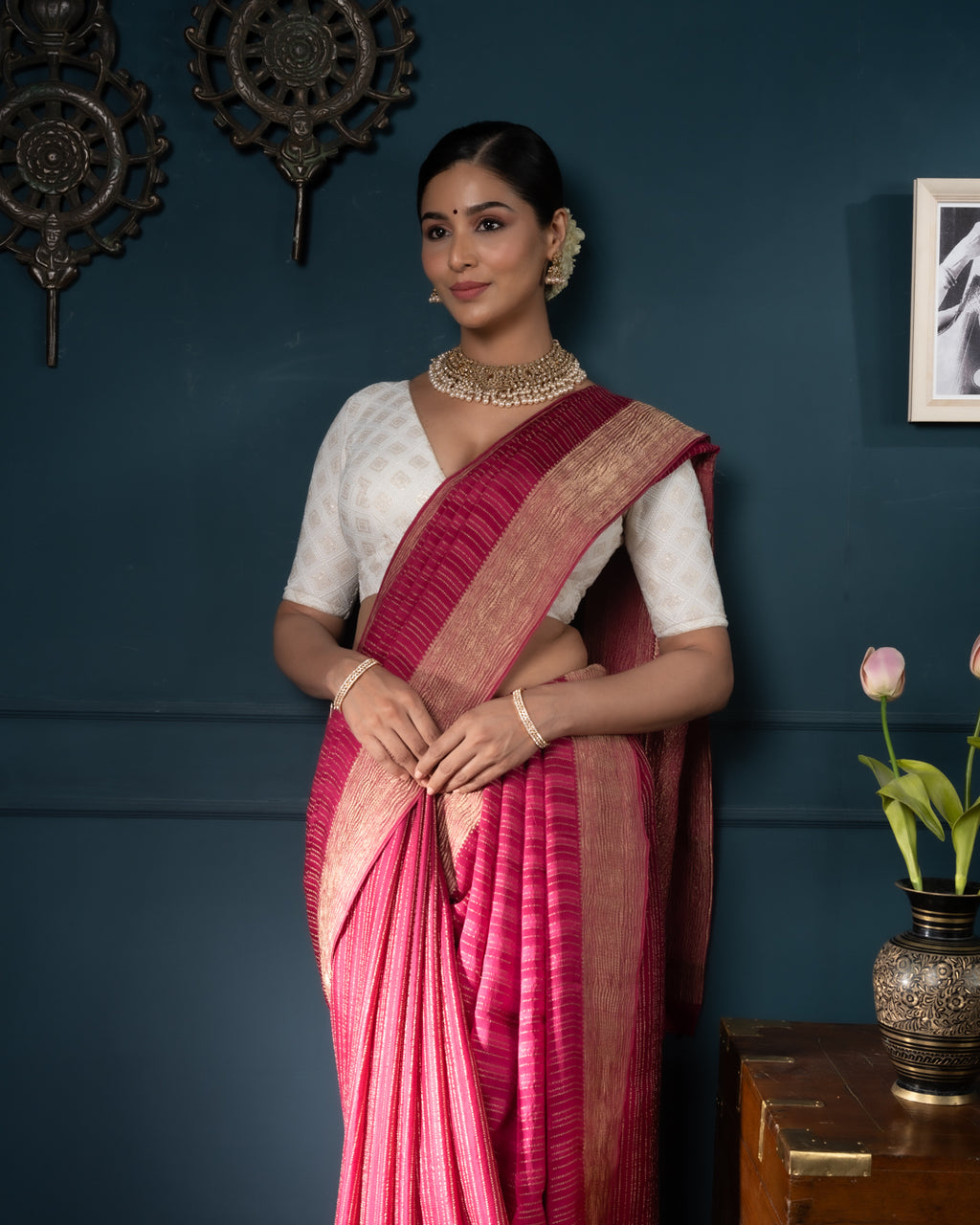 Pink Mysore Crepe Silk Saree
