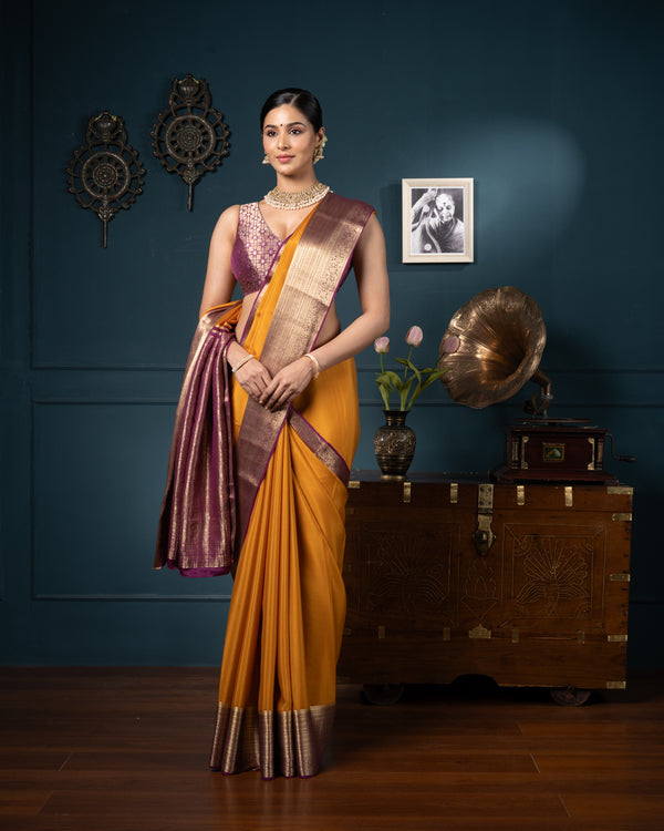 Yellow Crepe Silk Saree