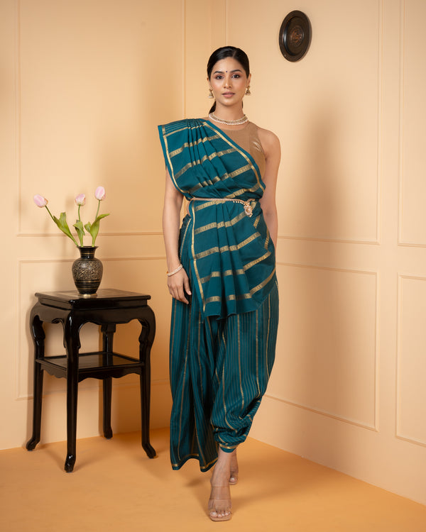 Blue Pure Zari Crepe Silk Saree