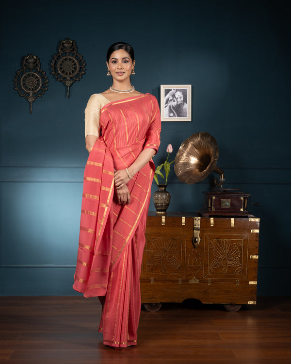 Pink Crepe Silk Saree