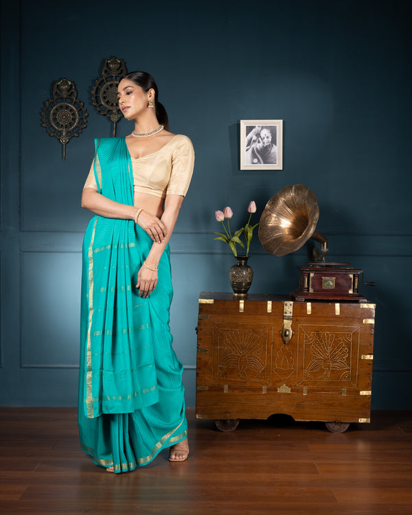 Blue Crepe Silk Saree