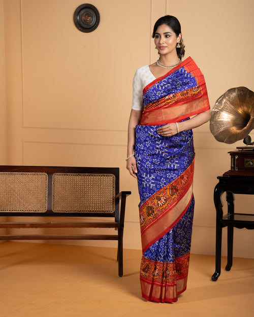 Blue Ikkat Silk Saree