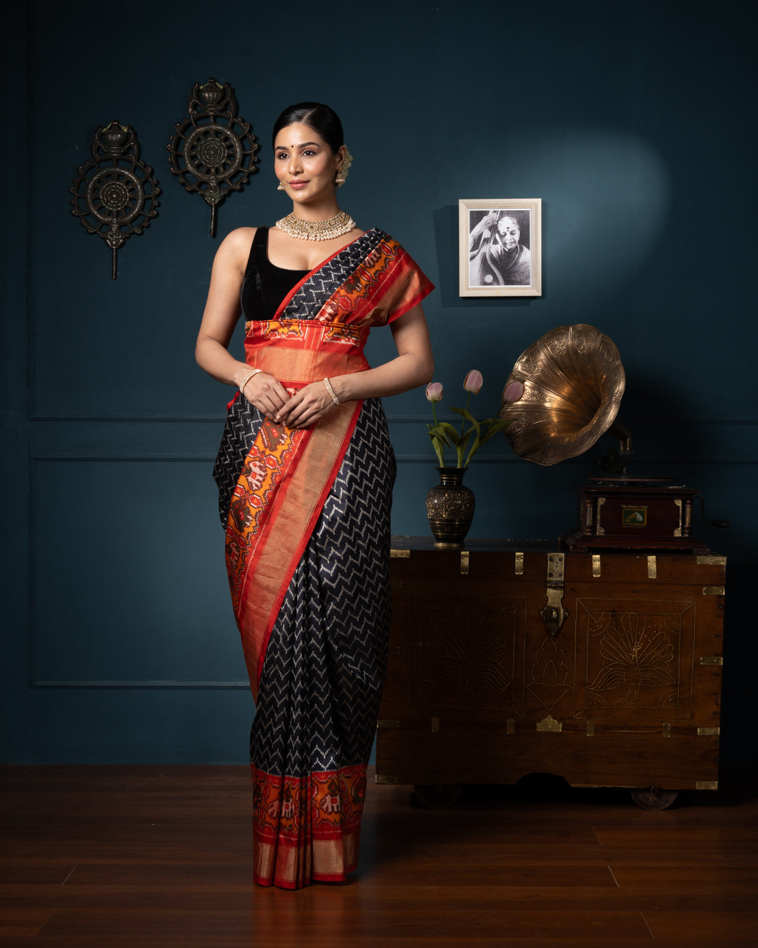 Black Ikkat Silk Saree