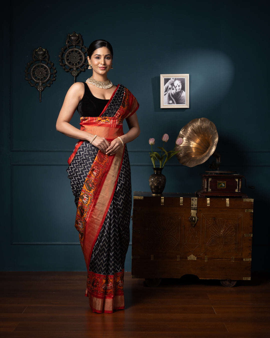 Black Ikkat Silk Saree
