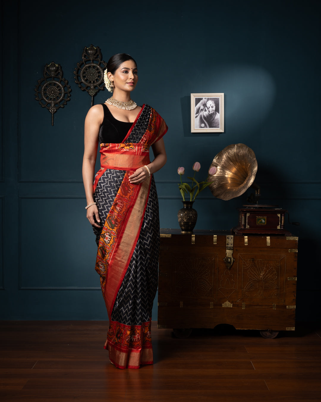 Black Ikkat Silk Saree