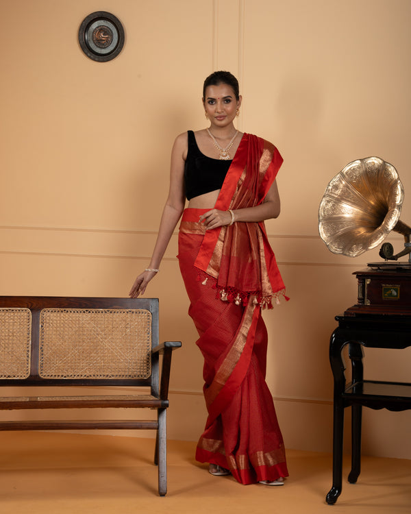 Orange Chanderi Silk Saree