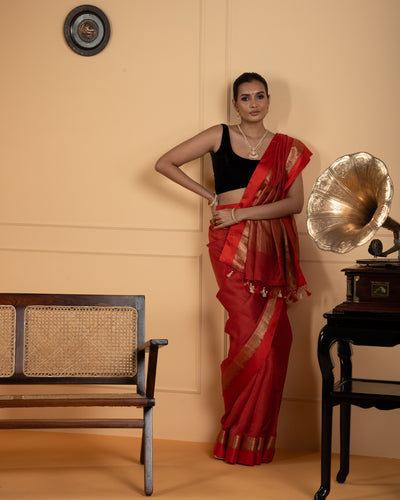 Orange Chanderi Silk Saree