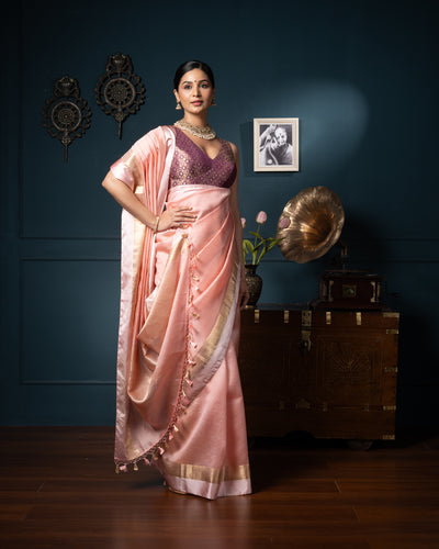Peach Chanderi Silk Saree