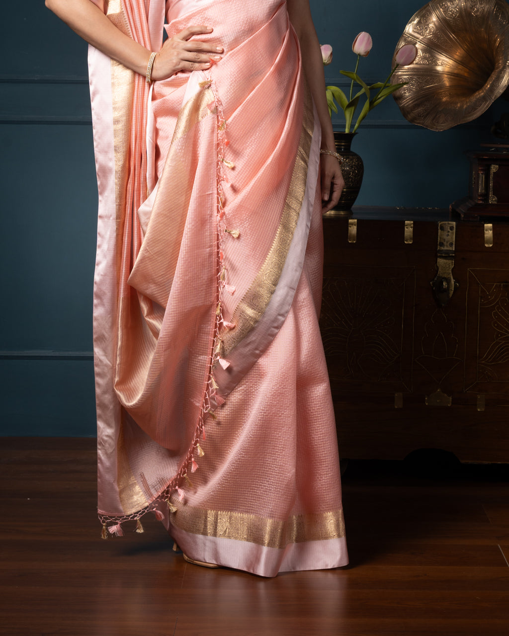 Peach Chanderi Silk Saree