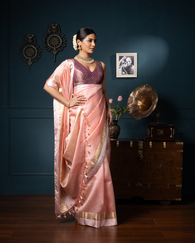 Peach Chanderi Silk Saree