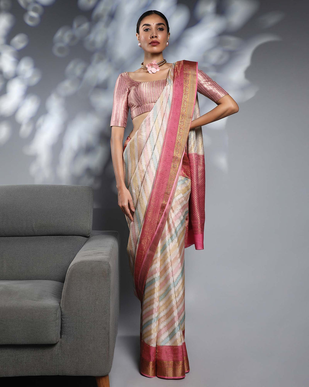 Multicolour Mysore Crepe Silk Saree