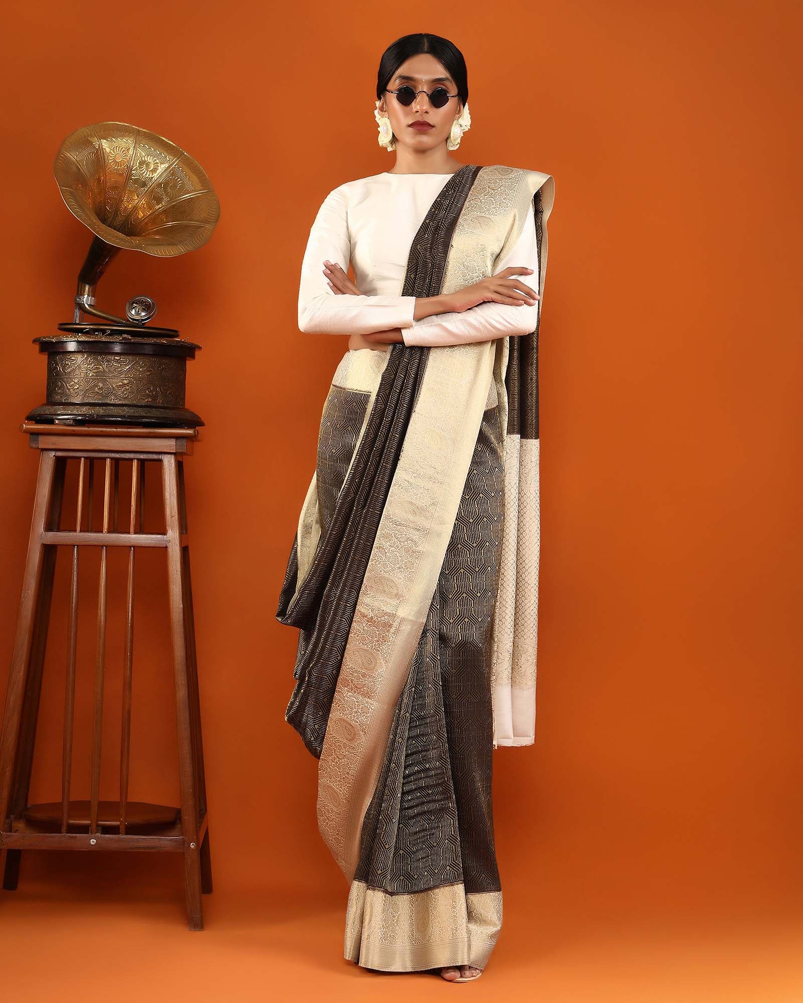 Black Mysore Crepe Silk Saree