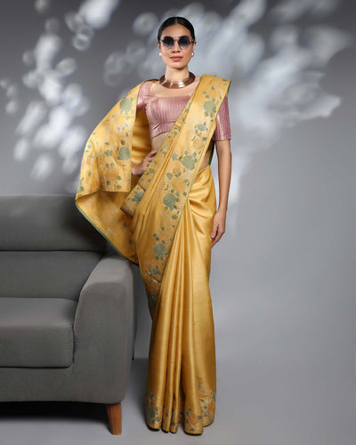Yellow Tussar Silk Saree