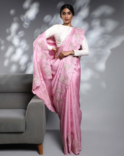 Pink Tussar Silk Saree