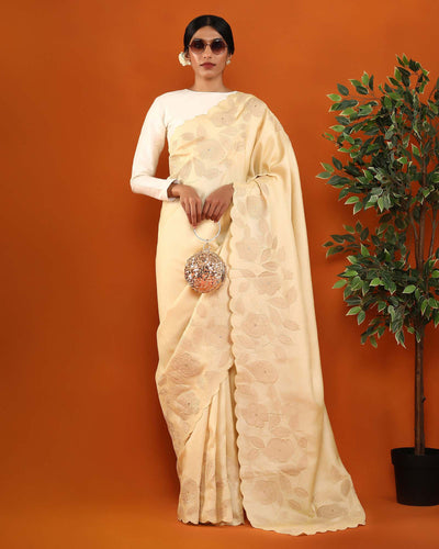 Beige Tussar Silk Saree